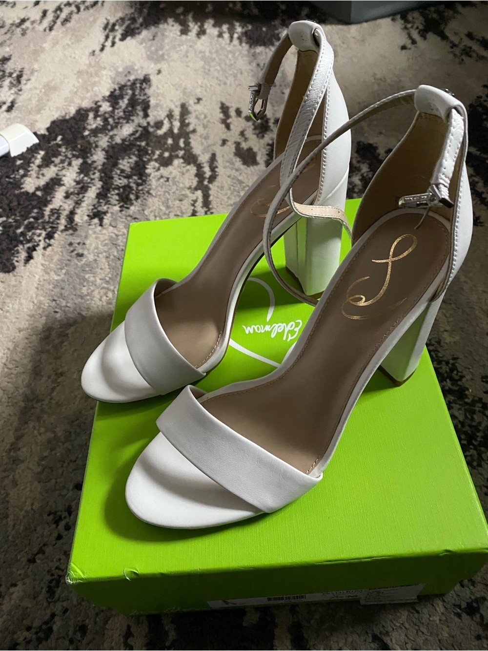 Sam Edelman White Open-Toe Block Heel Sandals with Ankle Strap